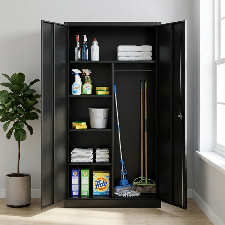 Estante Armario Metálico Cerrado Repisas y Barra de colgar Negro 185x87x40 cm - 2 Puertas 2