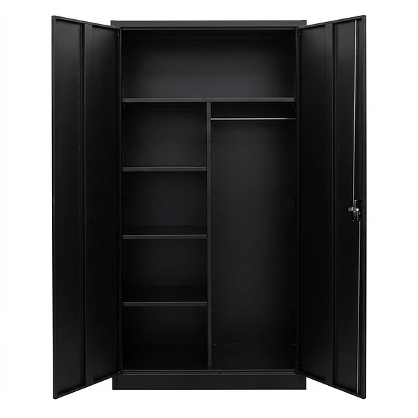 Estante Armario Metálico Cerrado Repisas y Barra de colgar Negro 185x87x40 cm - 2 Puertas 1