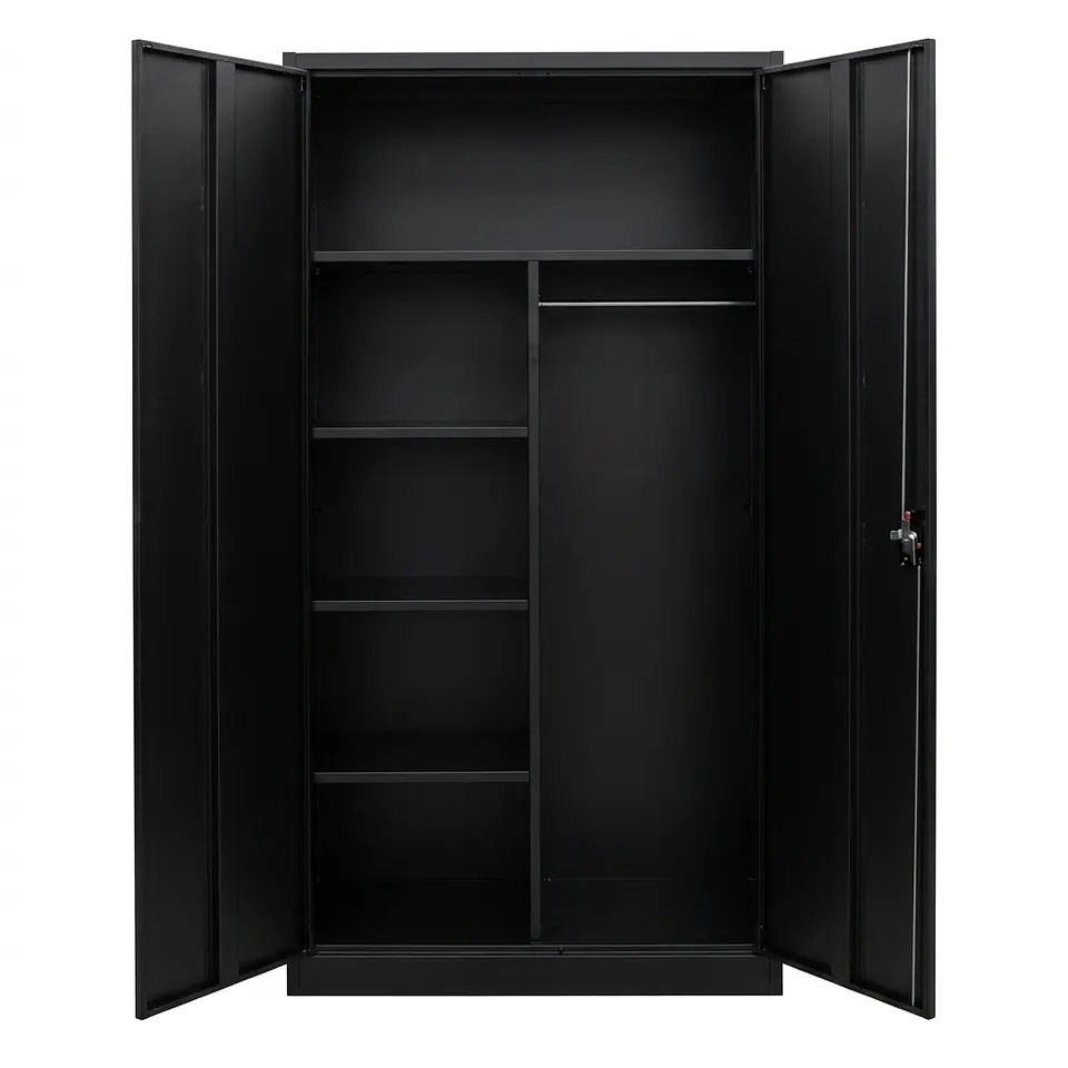 Estante Armario Metálico Cerrado Repisas y Barra de colgar Negro 185x87x40 cm - 2 Puertas 1
