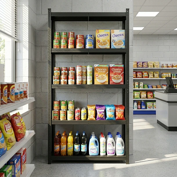Estante Metálico 186x90x40 Negro - Bandeja melamina - 5 niveles  2