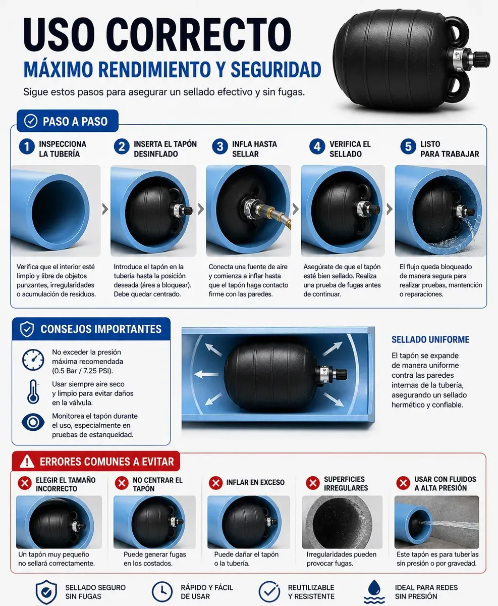 Tapon Inflable 110mm Prueba Hidraulica Estanqueidad 6