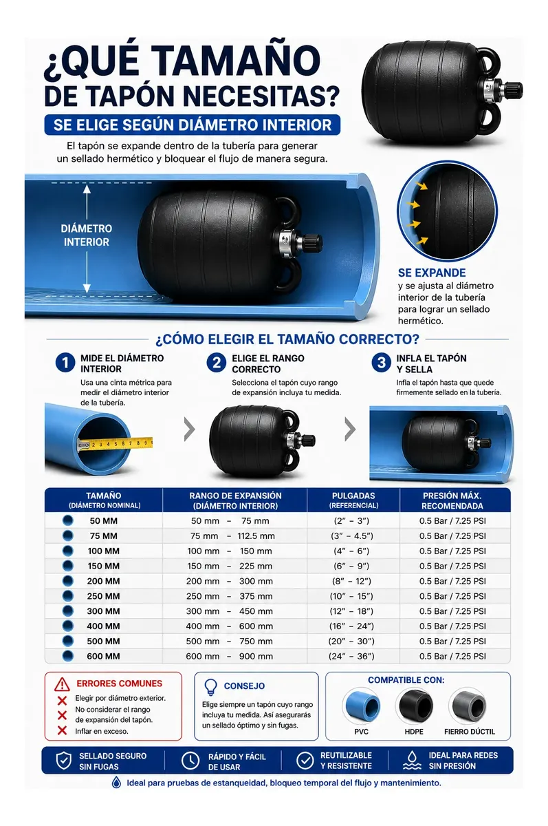 Tapon Inflable 110mm Prueba Hidraulica Estanqueidad 5