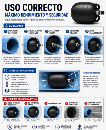 Tapon Inflable 500mm Prueba Estanqueidad Alcantarillado 4