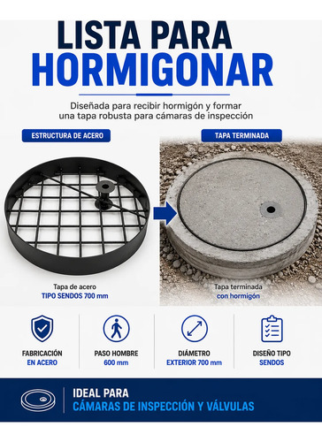 Tapa Alcantarillado Camara Inspeccion Acero Tipo Sendos 70cm 3