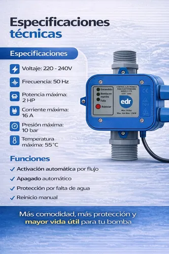 Controlador Electrónico Presión Para Bomba De Agua Hasta 2hp 3
