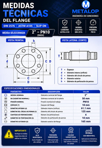 Brida Flange Acero Carbono 2 Din Para Soldar Pn 10/16 2
