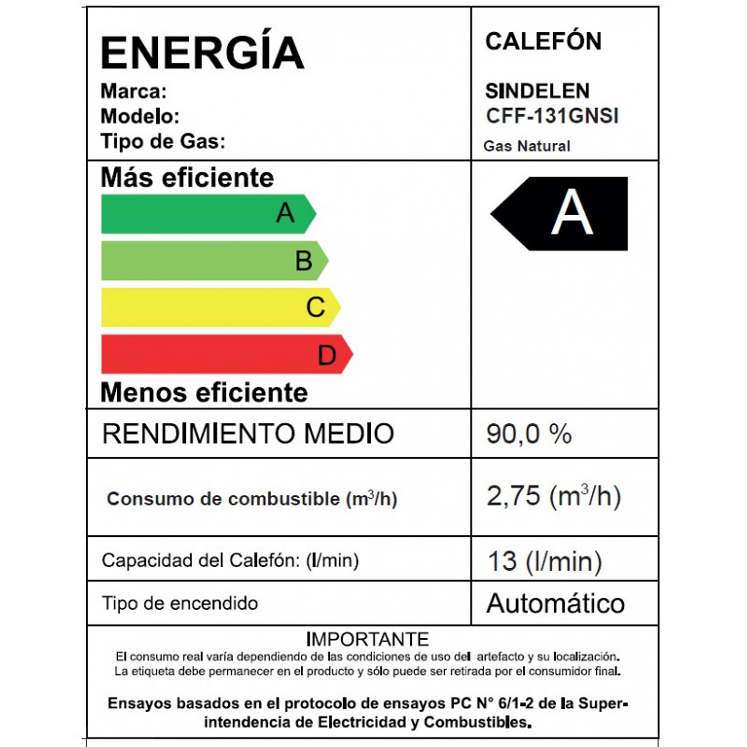 Calefont 13 Litros Gas Natural Tiro Forzado CFF-131GNSI 5