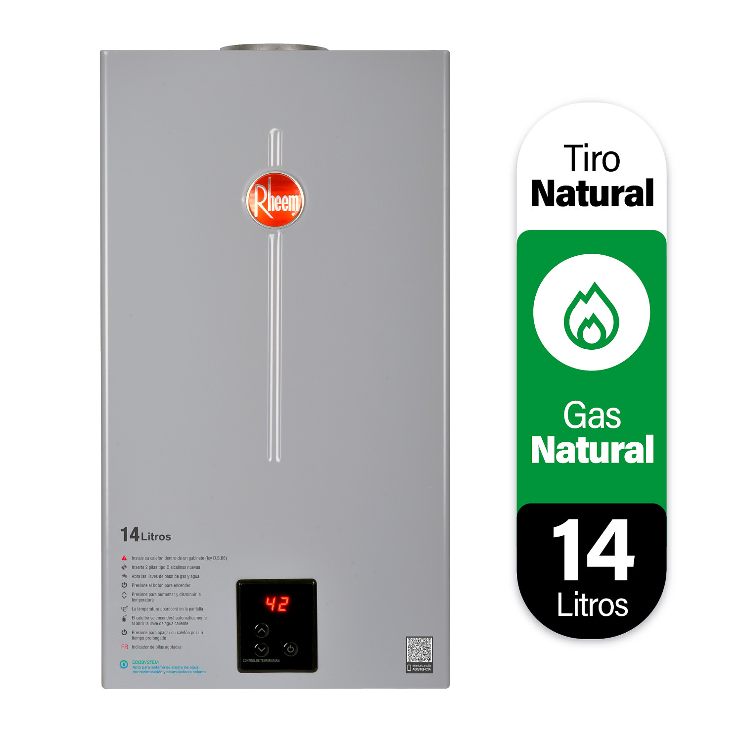Calefont 14 litros Gas natural Tiro natural Rheem 1
