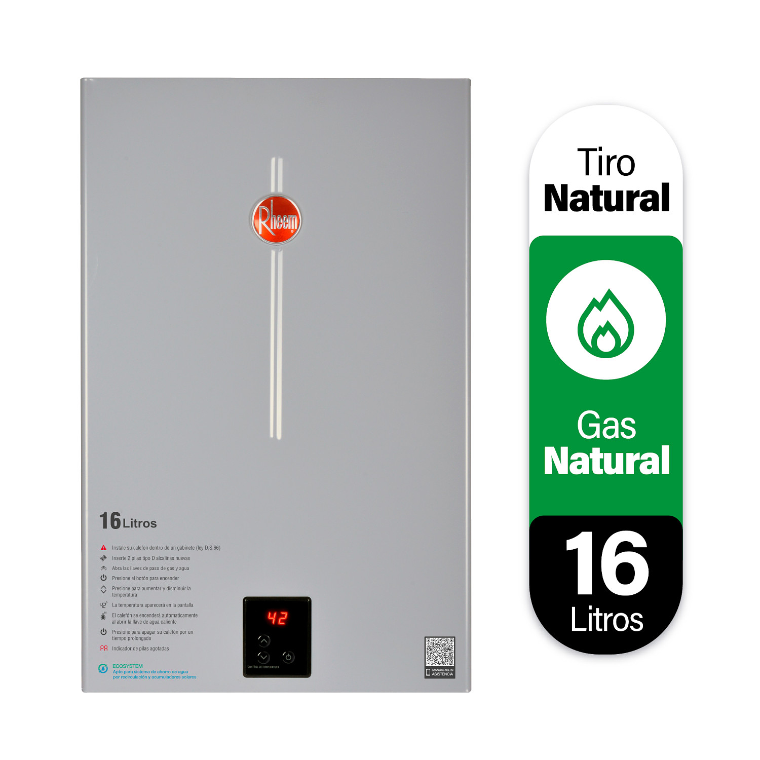 Calefont 16 litros Gas natural Tiro natural Rheem 1