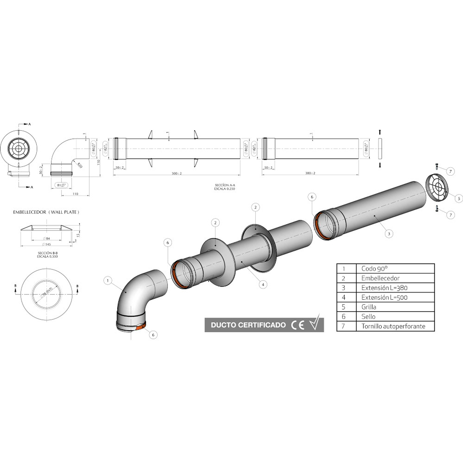 Kit Ducto para Calefones Tiro Forzado 80 mm 3