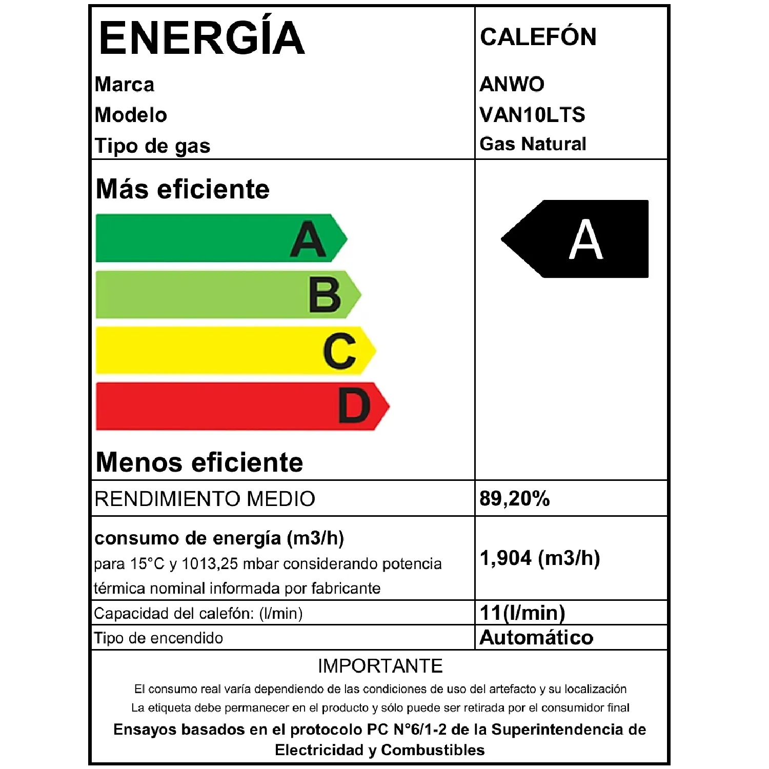 Calefont TF 10 Lts GN 8