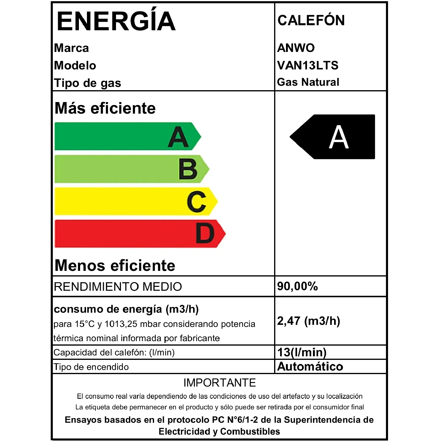 Calefont TF 13 Lts GN 8