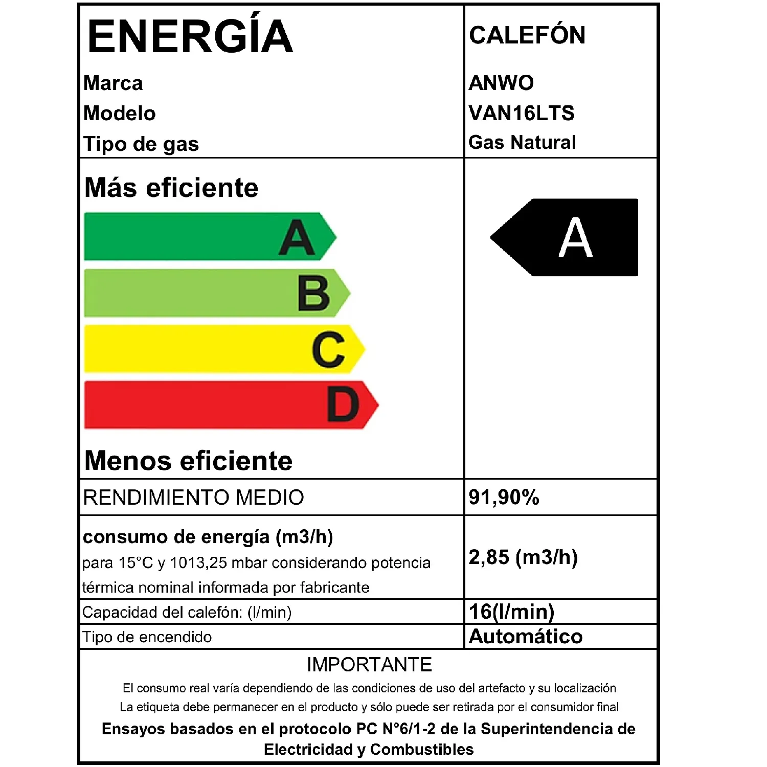 Calefont TF 16 Lts GN 5