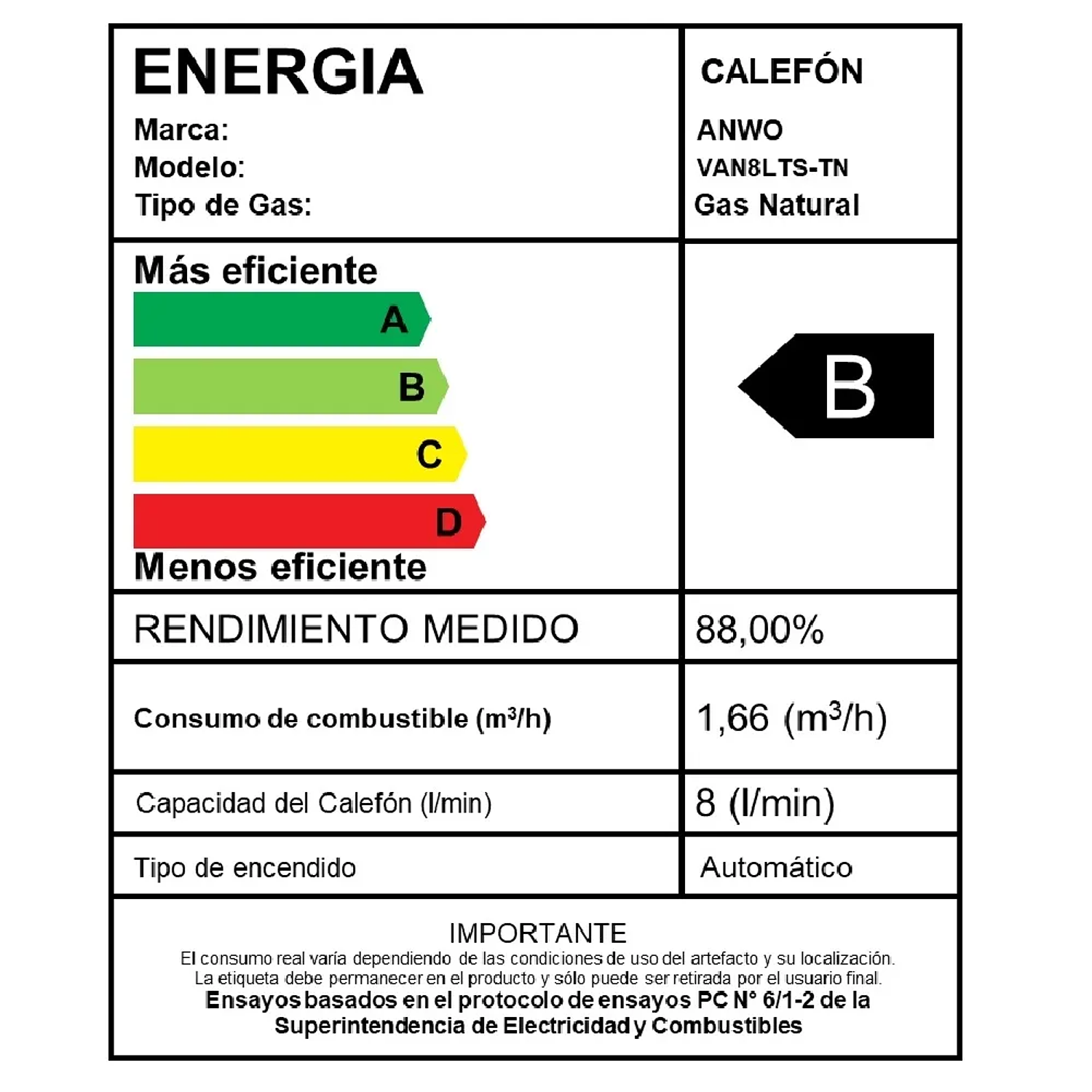 Calefont TN 8 Lts GN 6