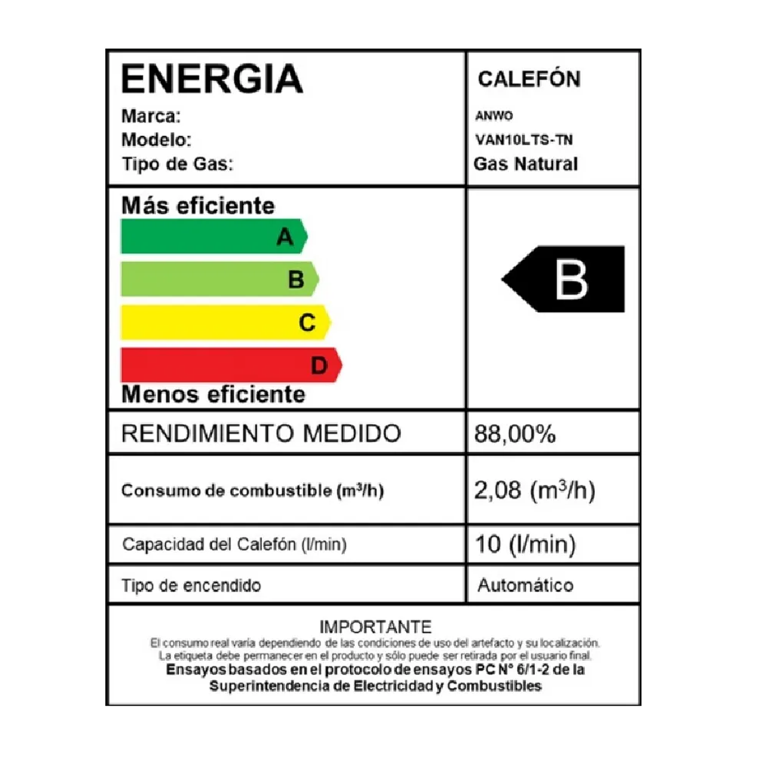 Calefont TN 10 Lts GN 6