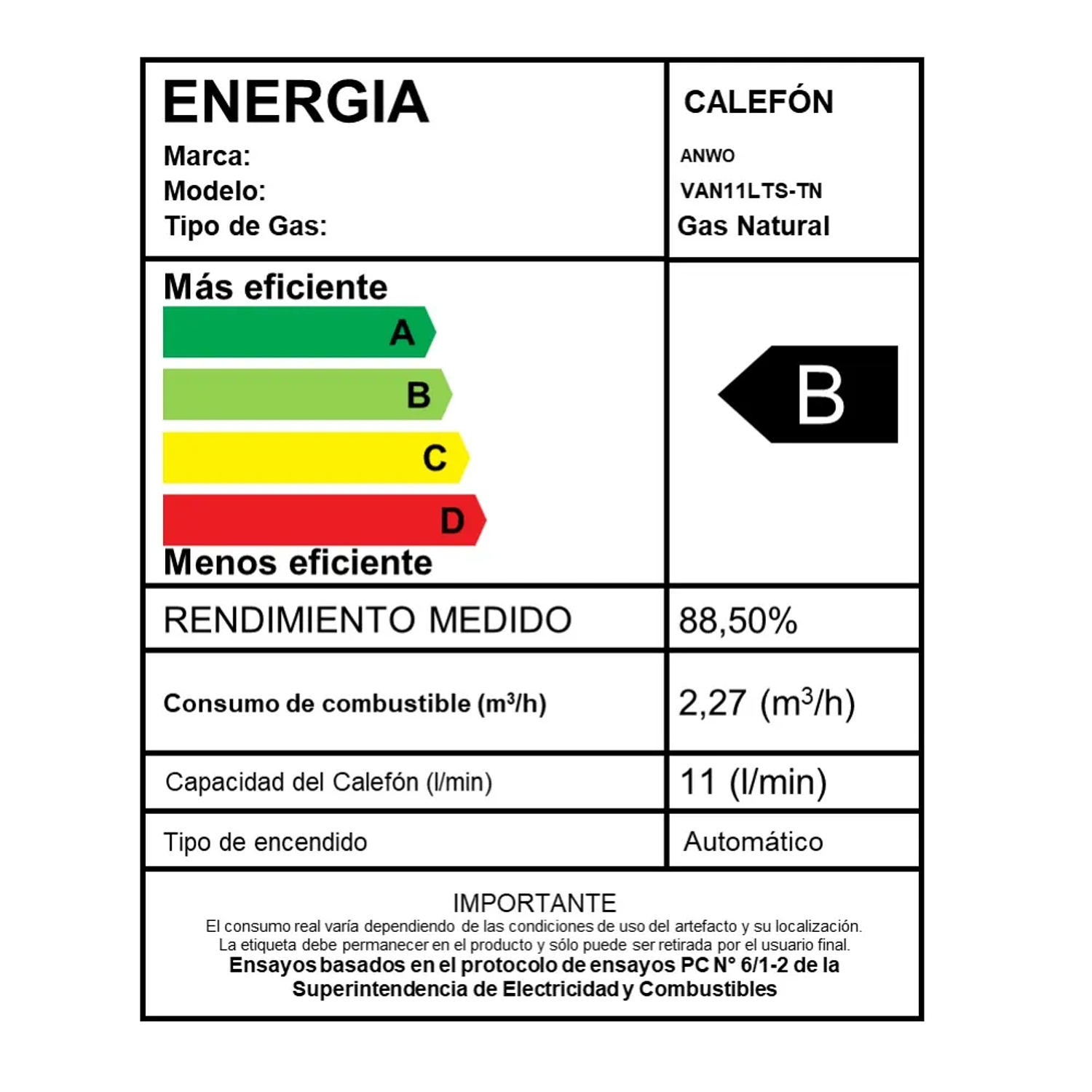 Calefont TN 11 Lts GN 6