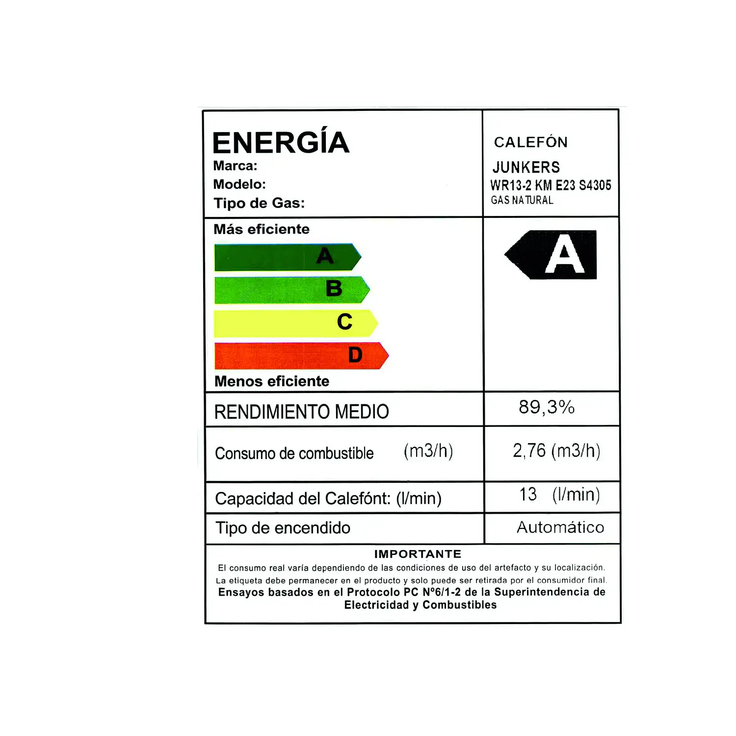 Calefón tiro forzado 13 litros gas natural WR13-2 KME 23 9