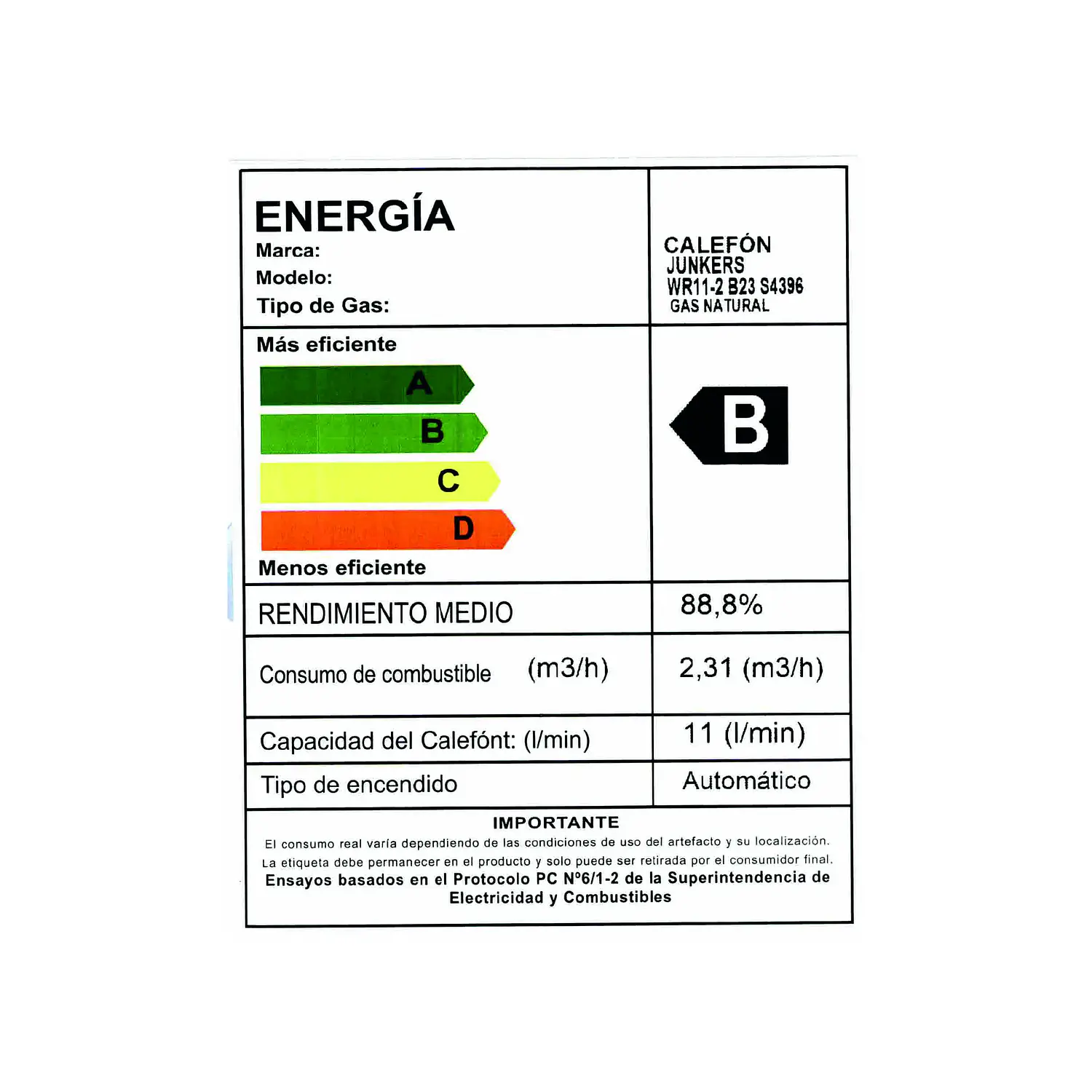 Calefón ionizado 11 litros gas natural WR11-2 B23 9