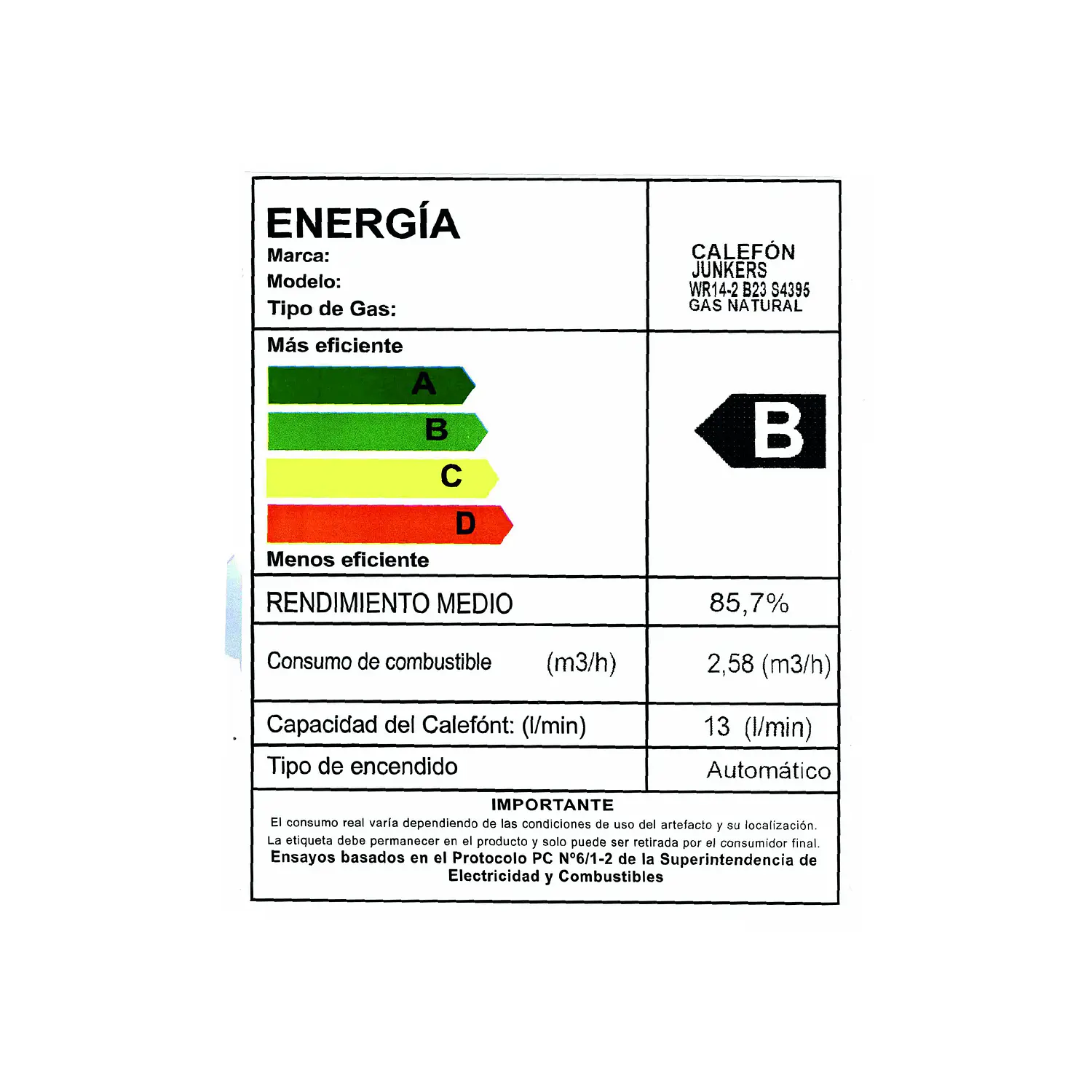 Calefón ionizado 14 litros gas natural WR14-2 B23 9