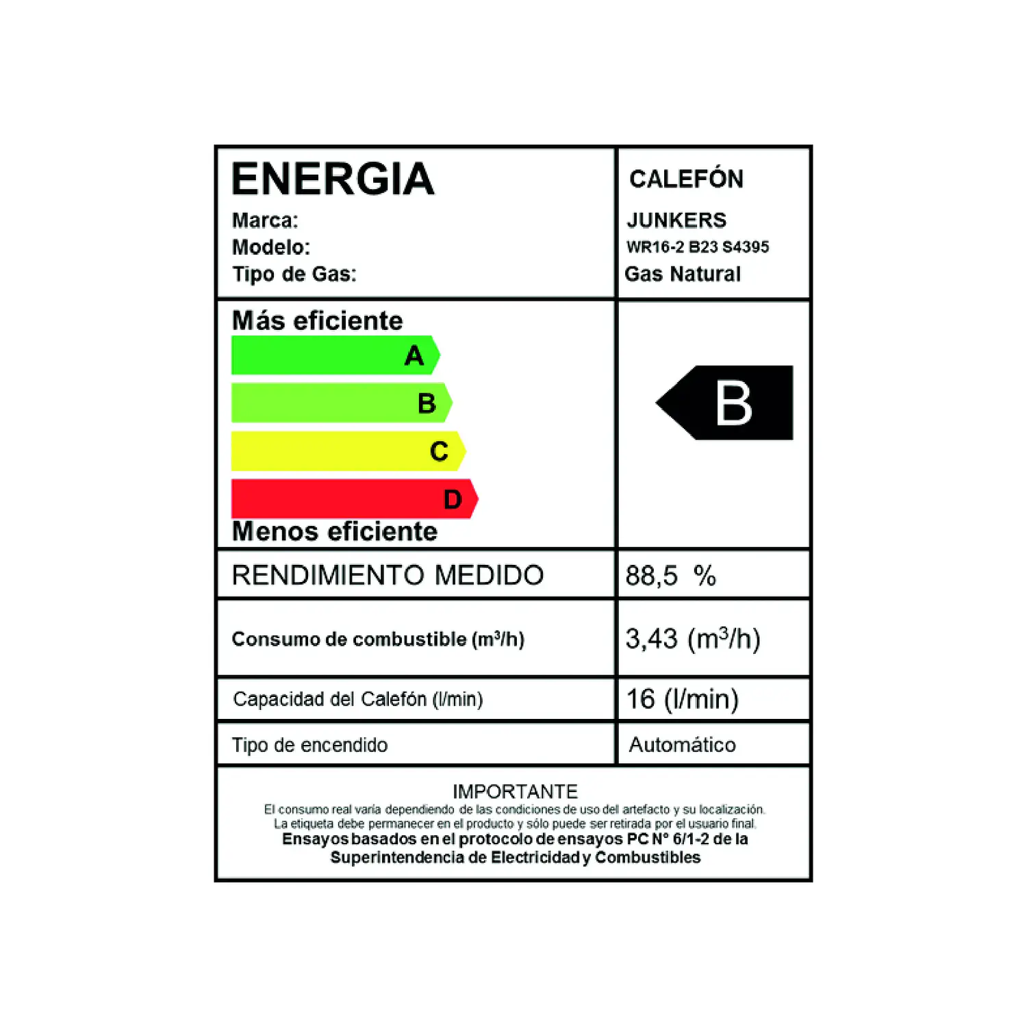 Calefón ionizado 16 litros gas natural WR16-2 B23 9