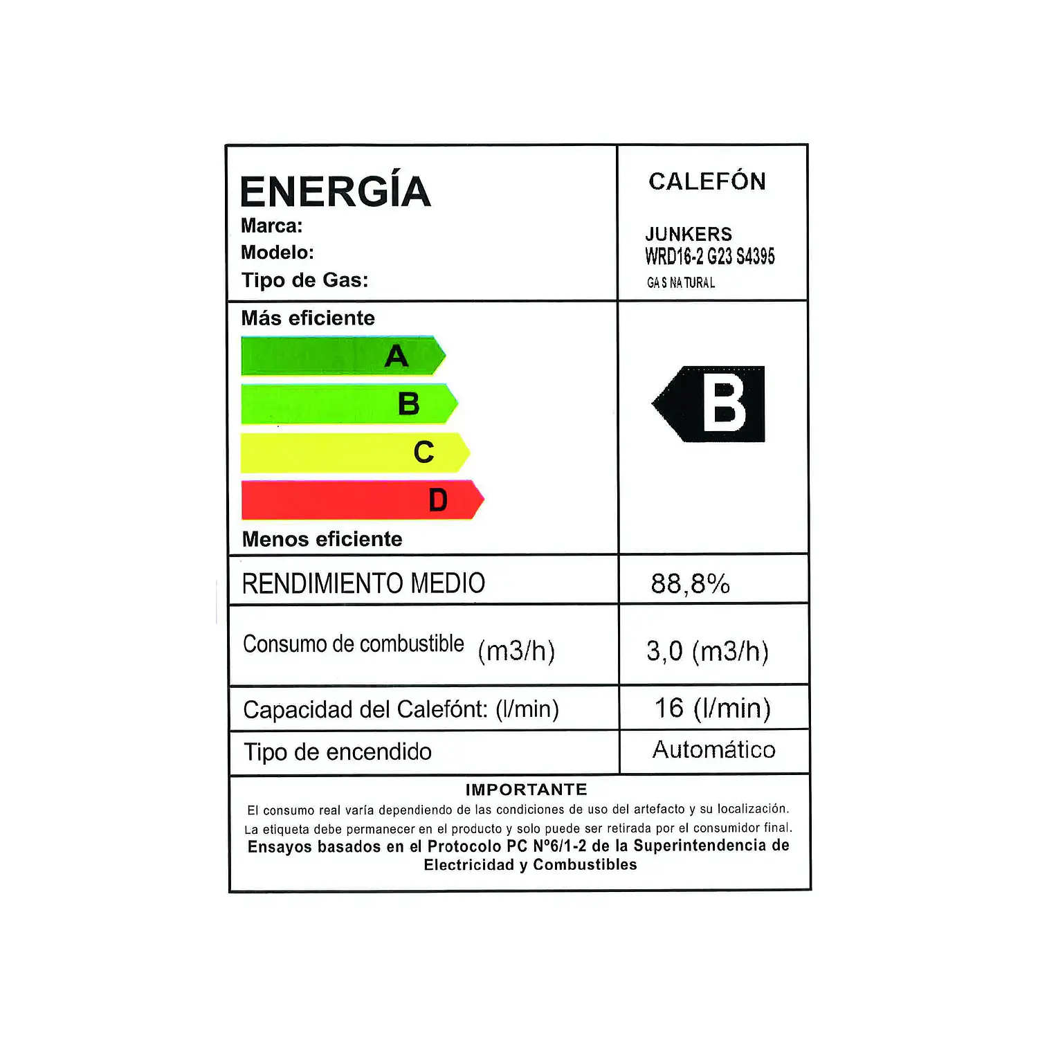 Calefón hydropower 16 litros gas natural WRD16-2 G23 9