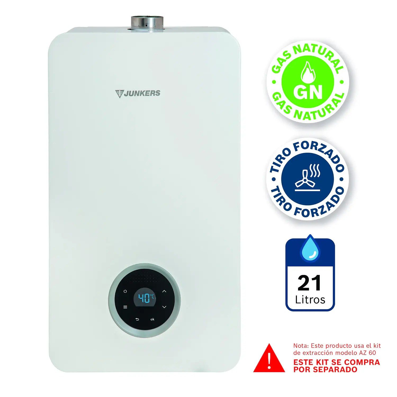 Calefón tiro forzado 21 litros gas natural WTD21- KME 23 2
