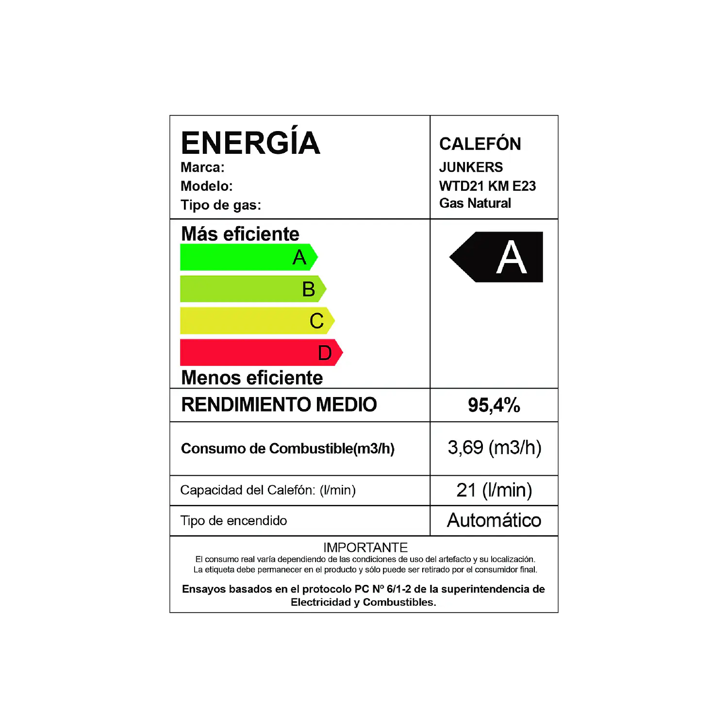 Calefón tiro forzado 21 litros gas natural WTD21- KME 23 9