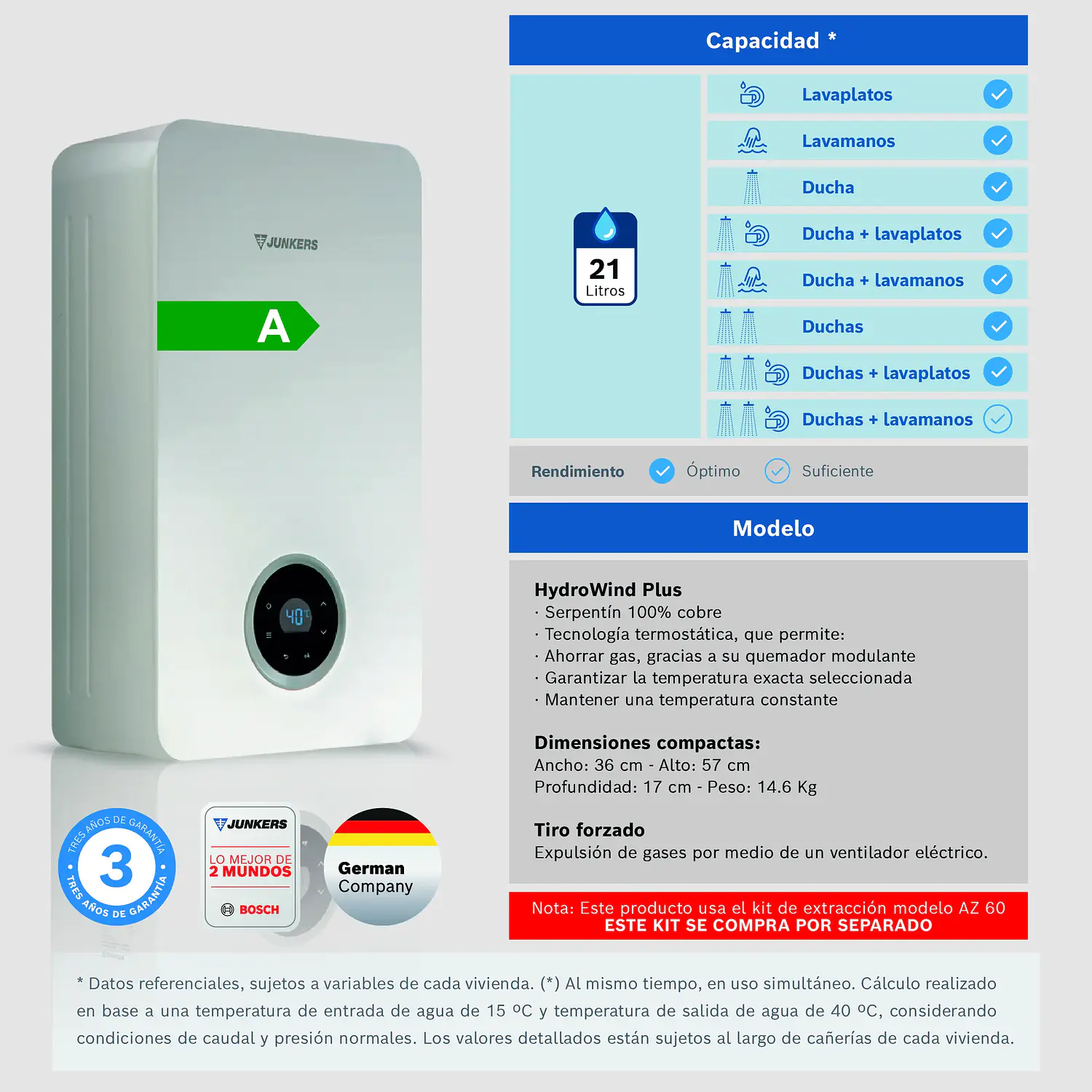 Calefón tiro forzado 21 litros gas natural WTD21- KME 23 3
