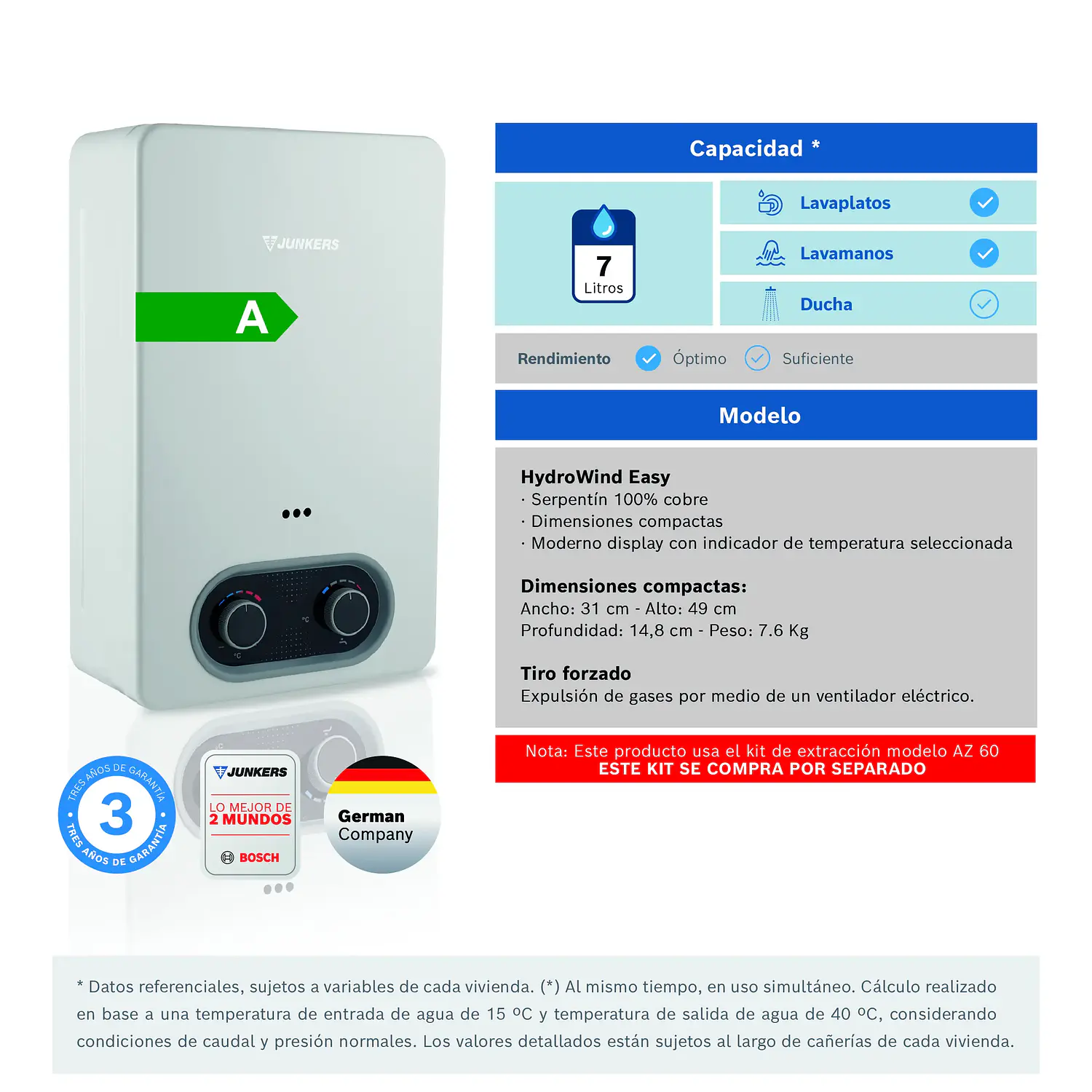 Calefon tiro forzado 7 litros gas natural WD 7 KME 3