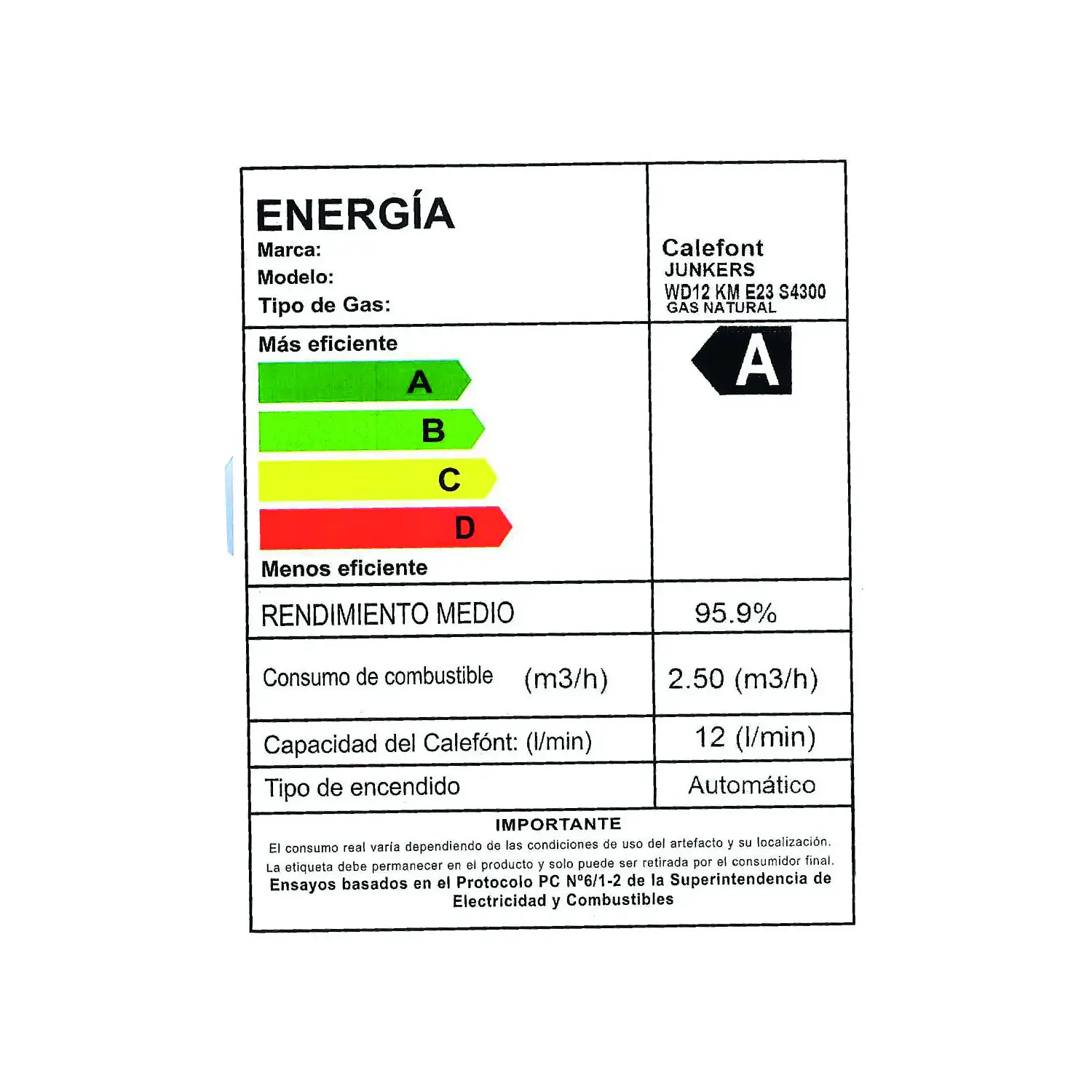 Calefon tiro forzado 12 litros gas natural WD 12 KME  9
