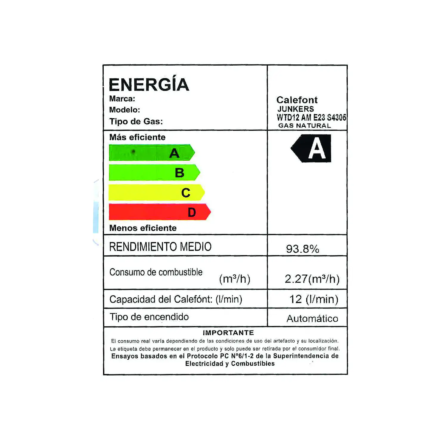 Calefon camara estanca 12 litros gas natural WTD12 AME 23 9