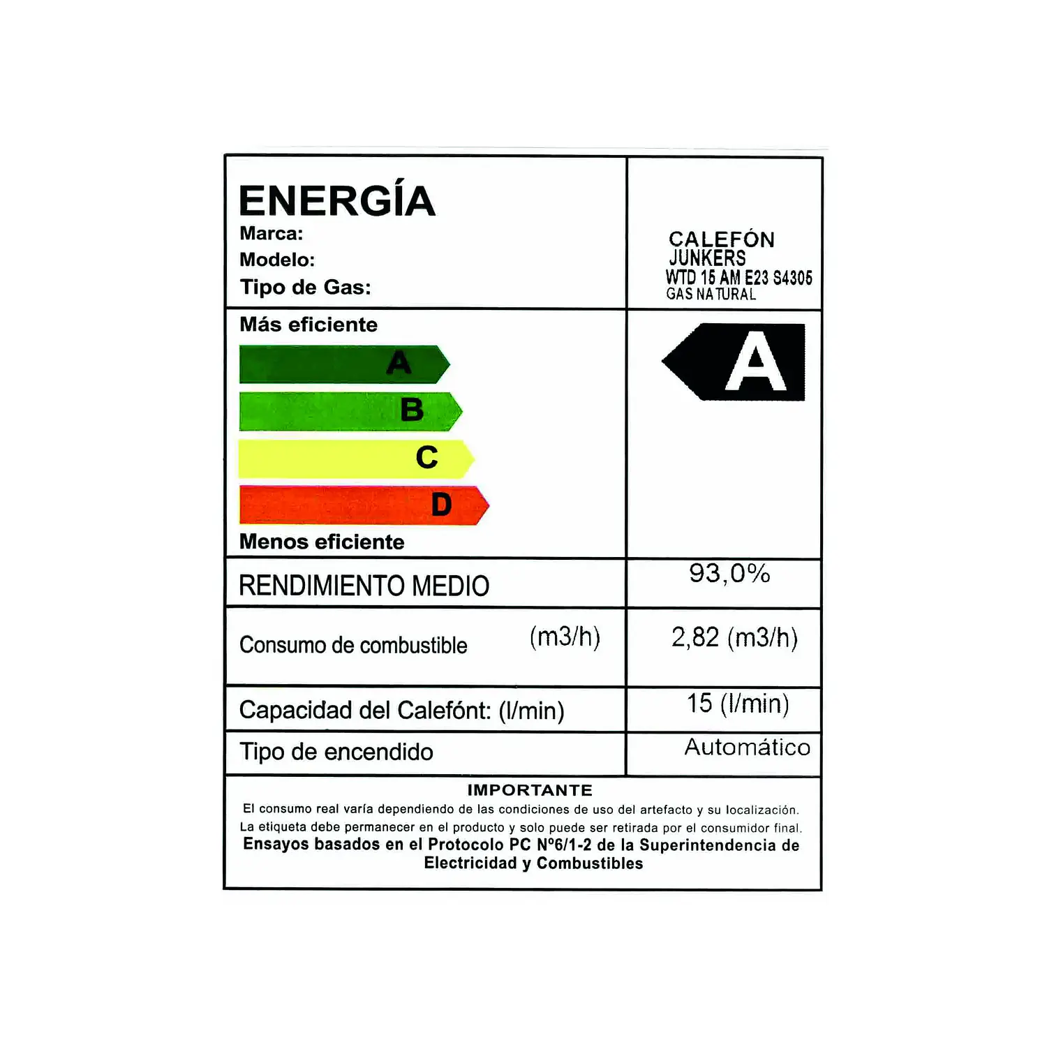 Calefon camara estanca 15 litros gas natural WTD15 AME 23 9