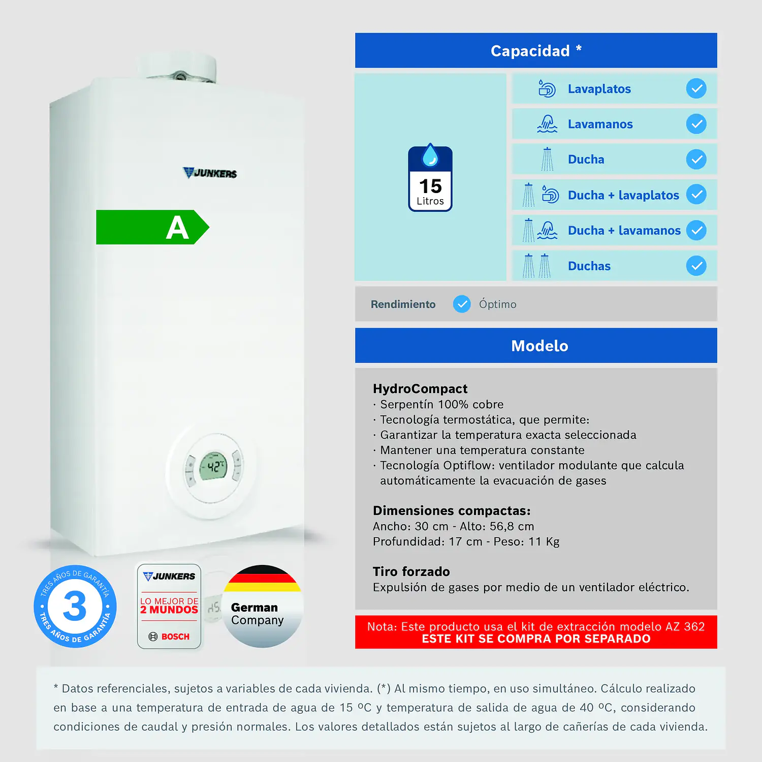 Calefon camara estanca 15 litros gas natural WTD15 AME 23 3