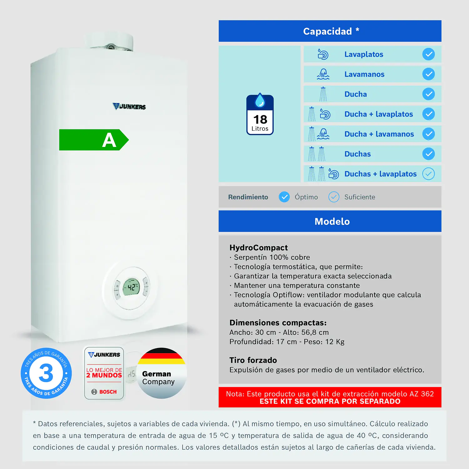 Calefon camara estanca 18 litros gas natural WTD18 AME 23 3