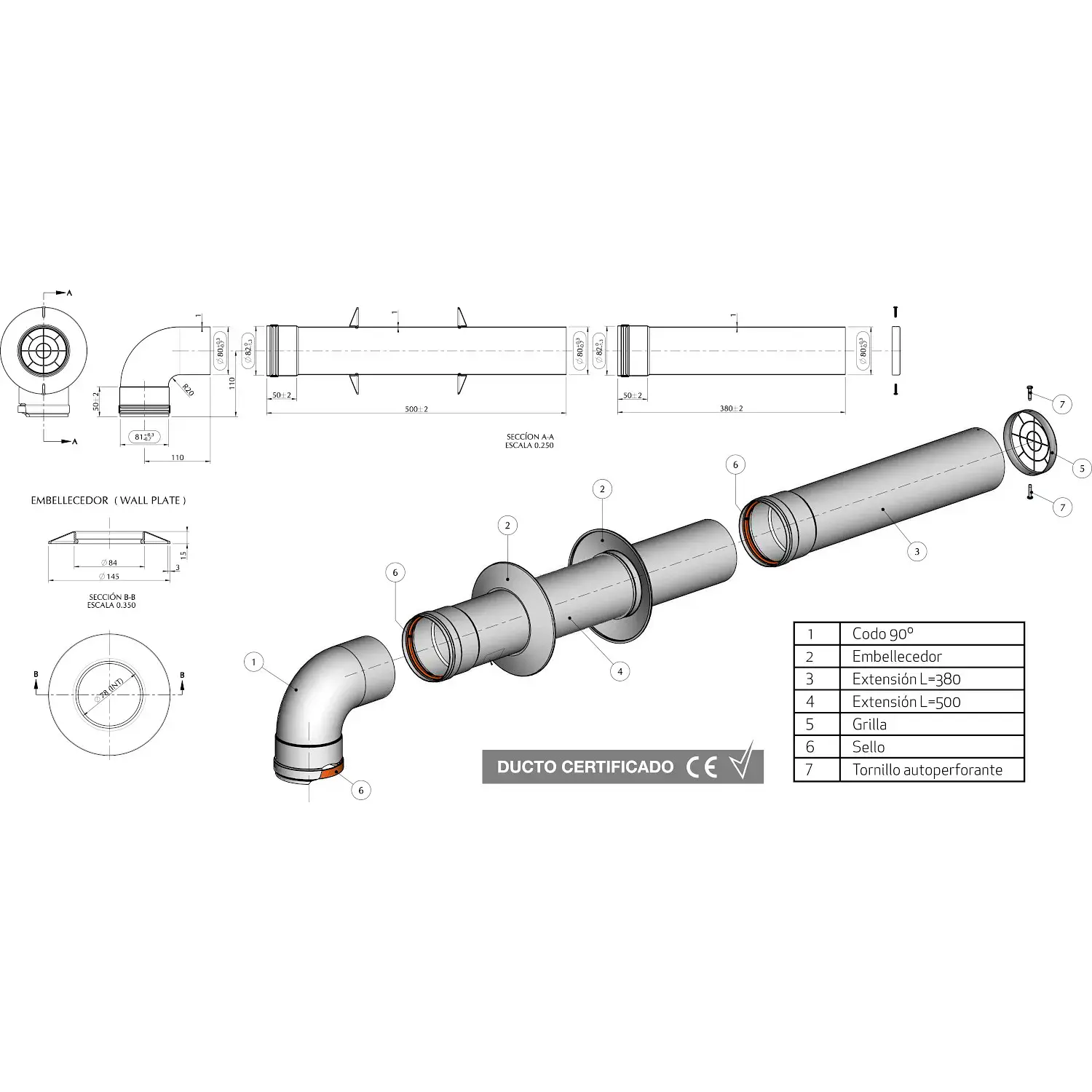 Kit Ducto para Calefones Tiro Forzado 80 mm 3