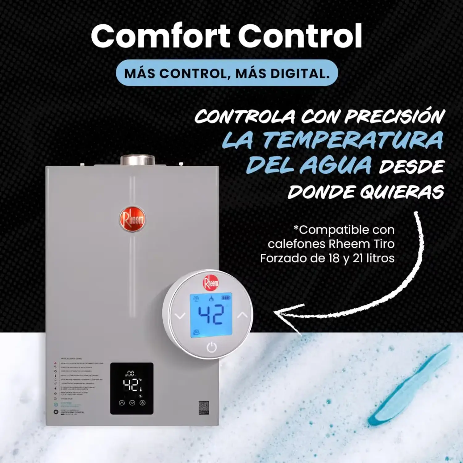 Calefon 21 Litros Gas Natural Tiro Forzado con Control Rheem 3