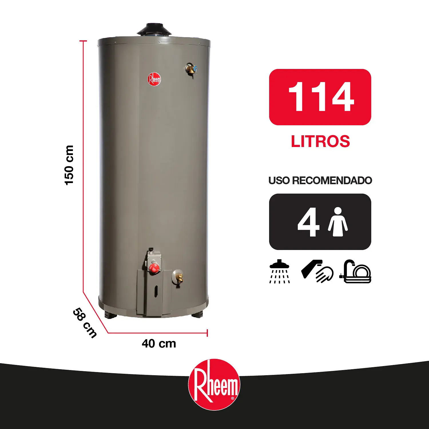 Termo a gas 114 litros Gas natural Rheem 4