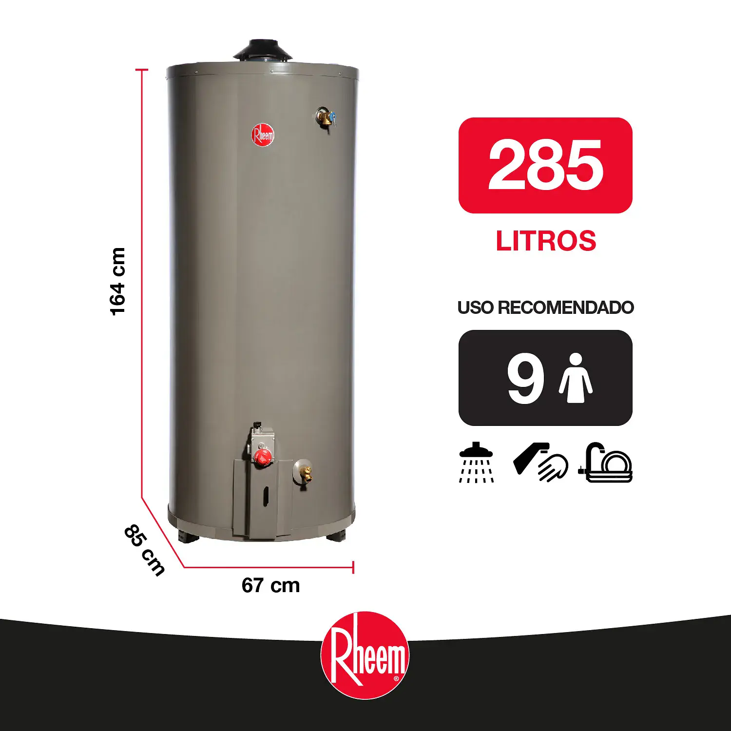 Termo a gas 285 litros Gas natural Rheem 4