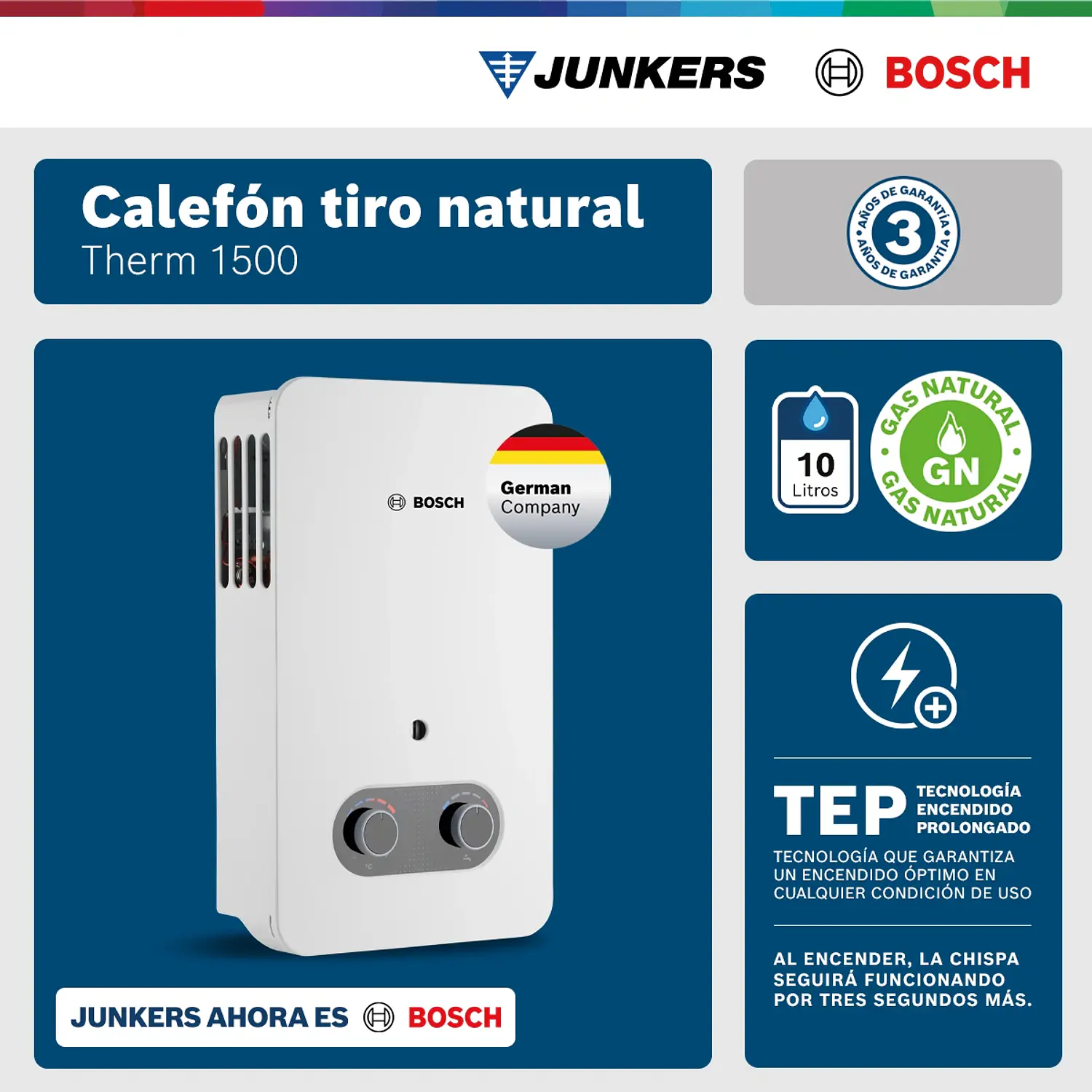 Calefón ionizado 10 litros gas natural Therm 1500  2
