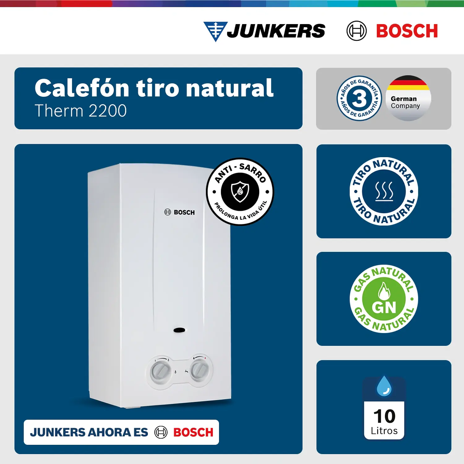 Calefón ionizado 10 litros gas natural Therm 2200   2