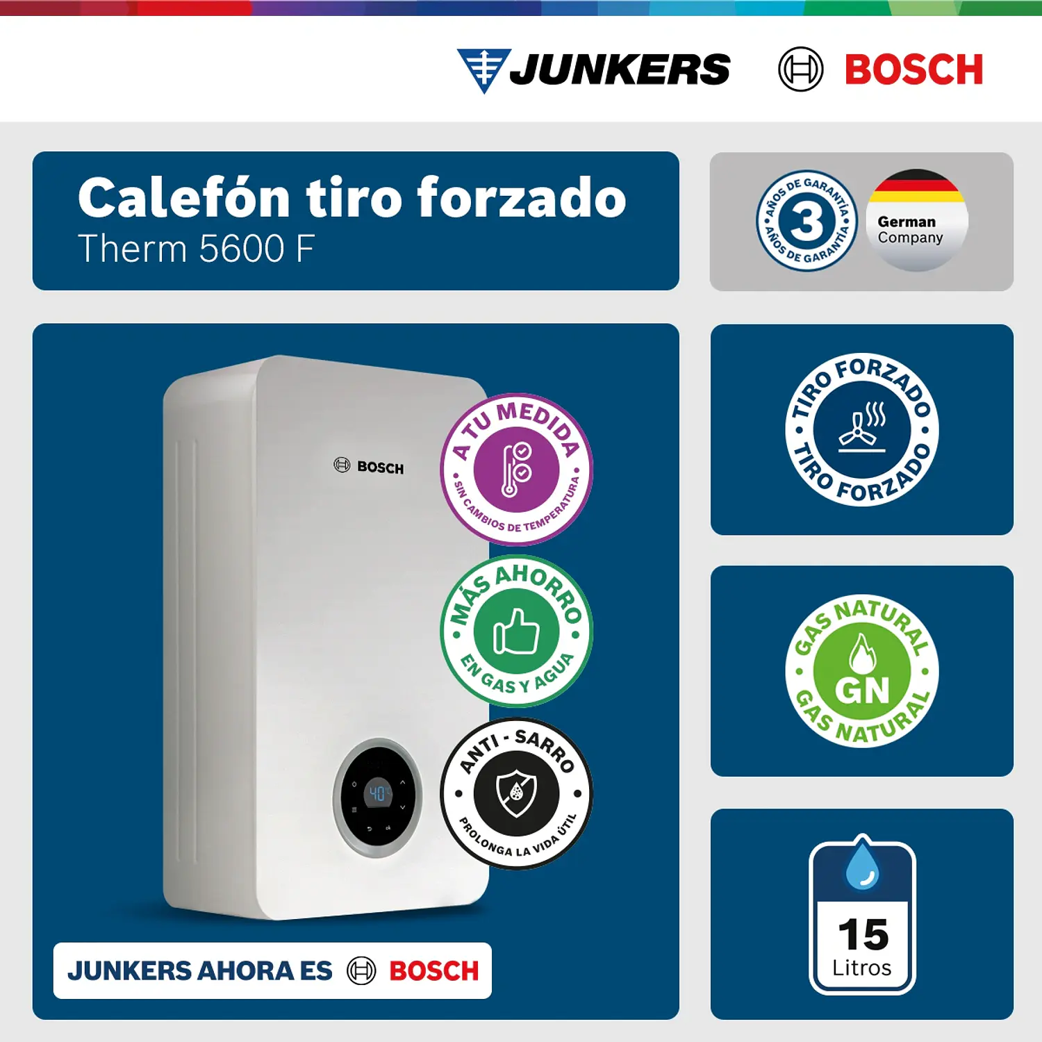 Calefón tiro forzado 15 litros gas natural Therm 5600 F 2