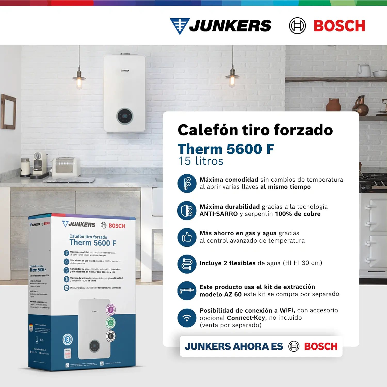 Calefón tiro forzado 15 litros gas natural Therm 5600 F 5