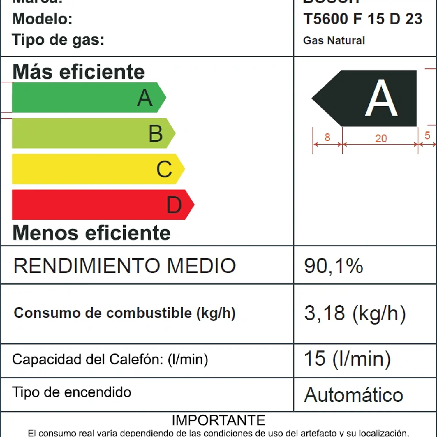 Calefón tiro forzado 15 litros gas natural Therm 5600 F 9