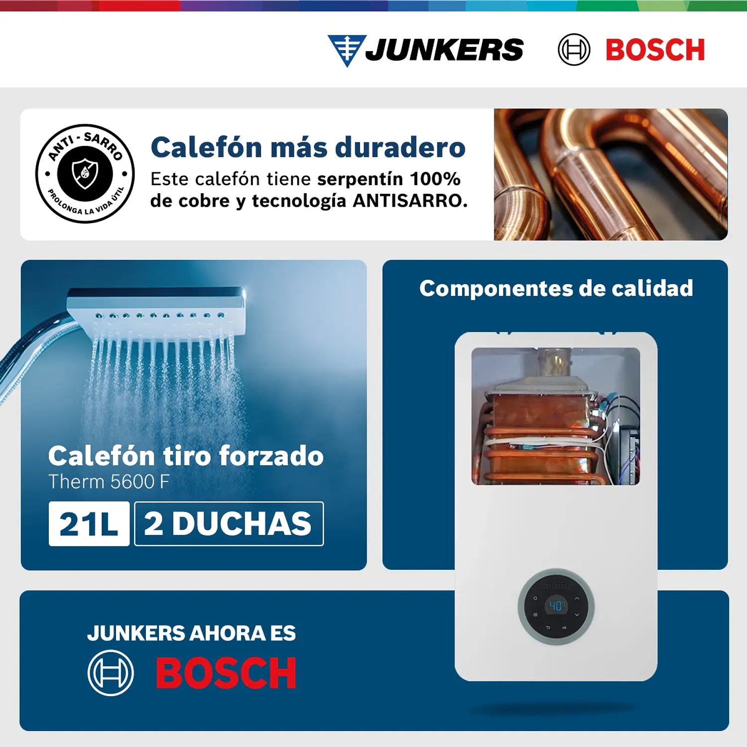 Calefón tiro forzado 21 litros gas natural Therm 5600 F 4