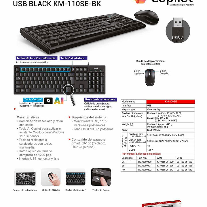 KIT TECLADO & MOUSE COPILOTS USB BLACK 6