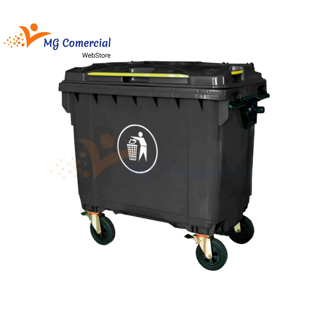 CONTENEDOR PLASTICO 1100 LITROS RUEDAS Y TAPA GRIS  1