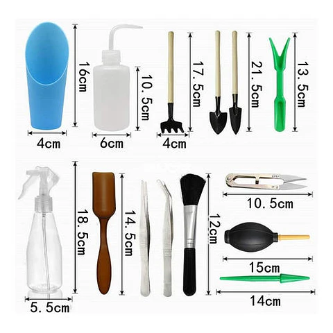 Set De 16 Herramientas Mini Para Jardinería - Ideal Para Suculentas, Cactus Y Plantas De Interior | Color Rosa, Incluye Tijeras, Pala Y Botella De Riego