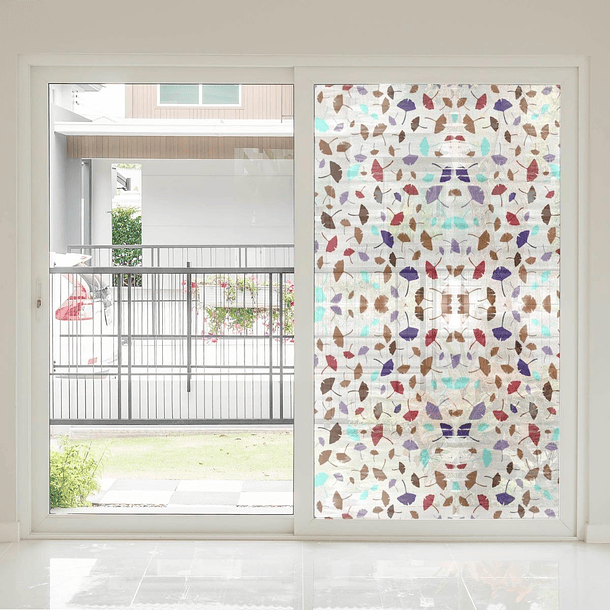 Vinilo Adhesivo para Ventana de 1m x 45cm con Diseño de Hojas Coloridas 1