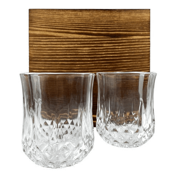 Whiskey Stones Set Granito Chill+2 Vasos Whiskey Caja Madera 4