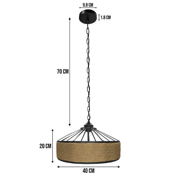 Lámpara Colgante Retro Aluminio Cáñamo Cuerda De Hierro 40cm  5